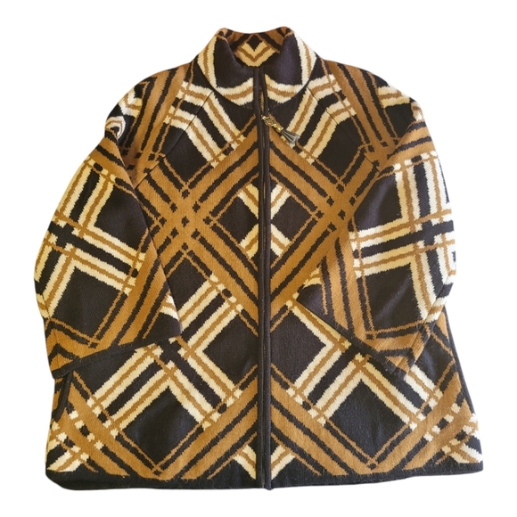 Anne Klein Bright Serpia Zip Front 3/4 Sleeve Sweater - Picture 3 of 10